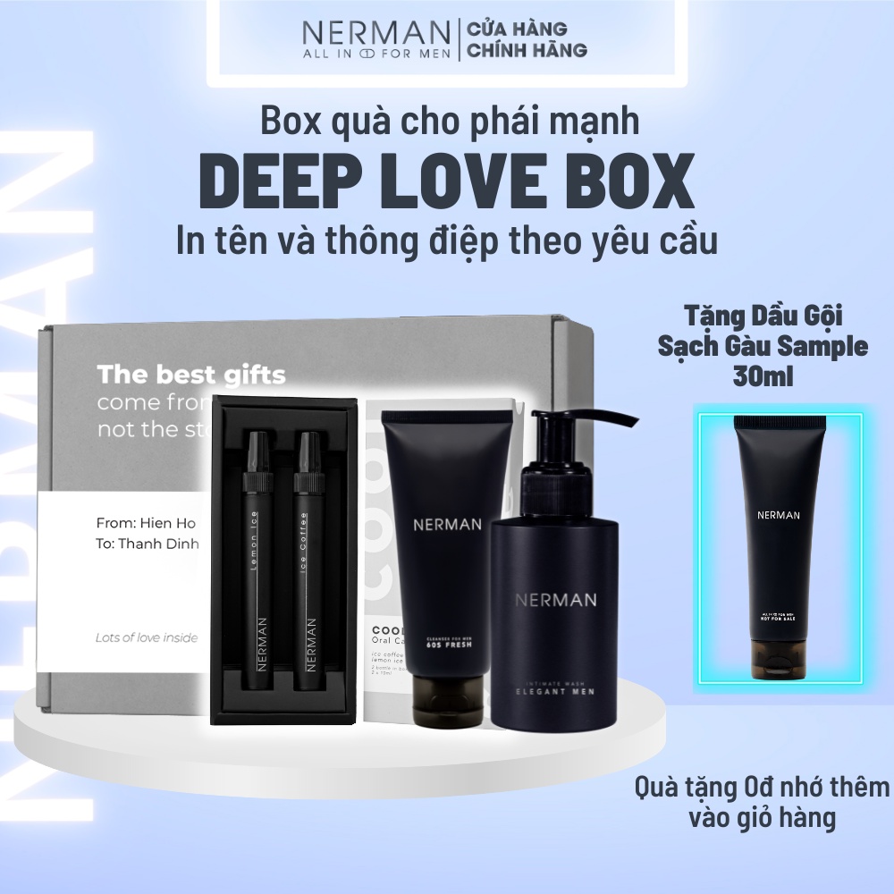 Bộ quà nam giới DEEP LOVE BOX NERMANXịt thơm miệng 10ml/chai &amp; Dung dịch vệ sinh nam