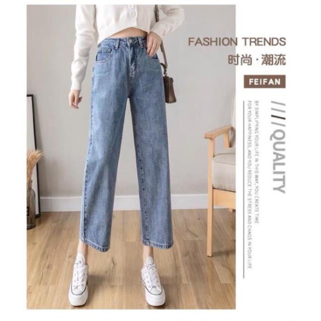Quần jean nữ ống rộng dáng baggy suông đứng cạp cao phong cách Hàn Quốc sành điệu | BigBuy360 - bigbuy360.vn