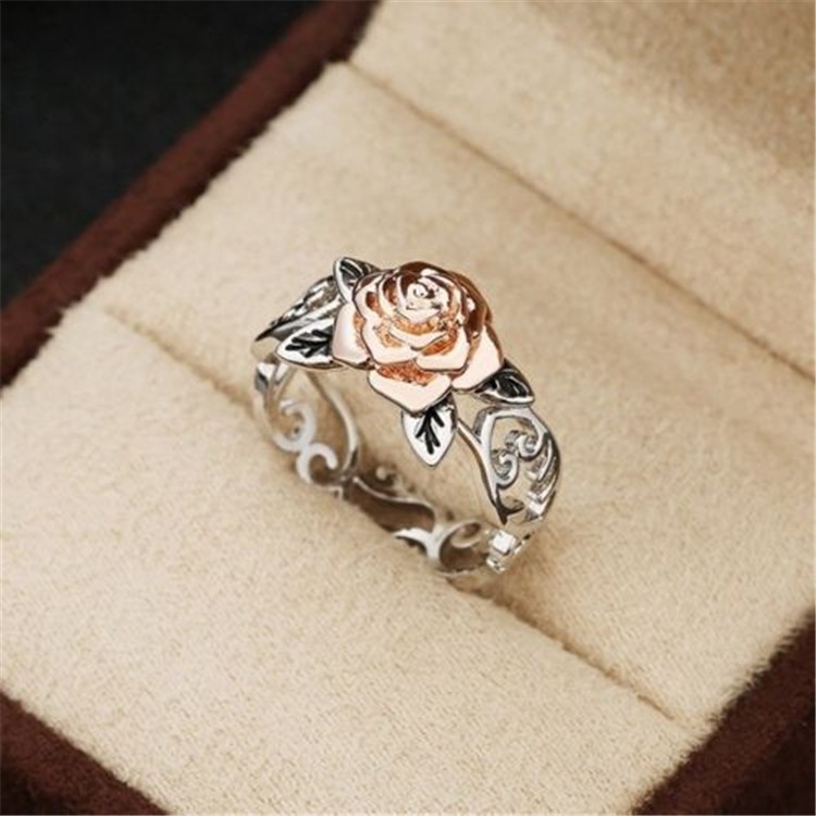 Nhẫn Cưới Mạ Bạc 925 Hai Tông Màu Vàng Hồng 14k Đính Hoa Thời Trang Kích Thước 5-11
