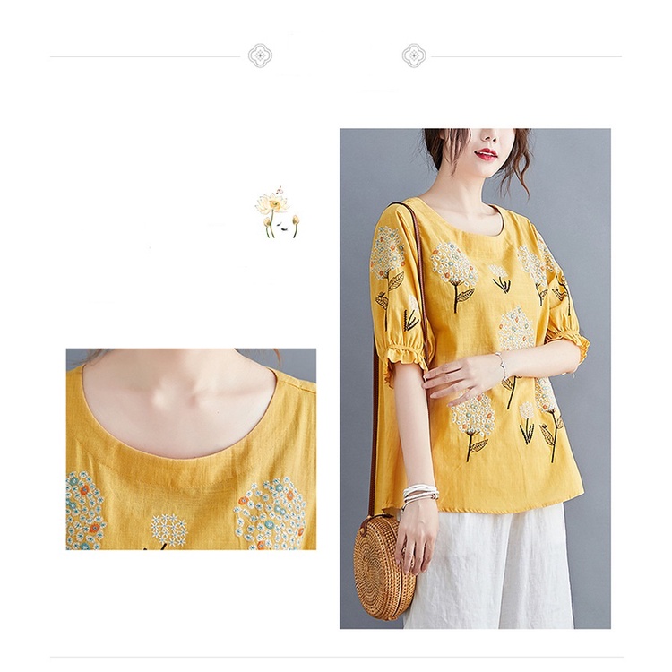Áo kiểu nữ tay bồng in họa tiết hoa,sang,sịn,lịch sự Chất liệu đũi tơ,không bai,không xù,mát mịn A17