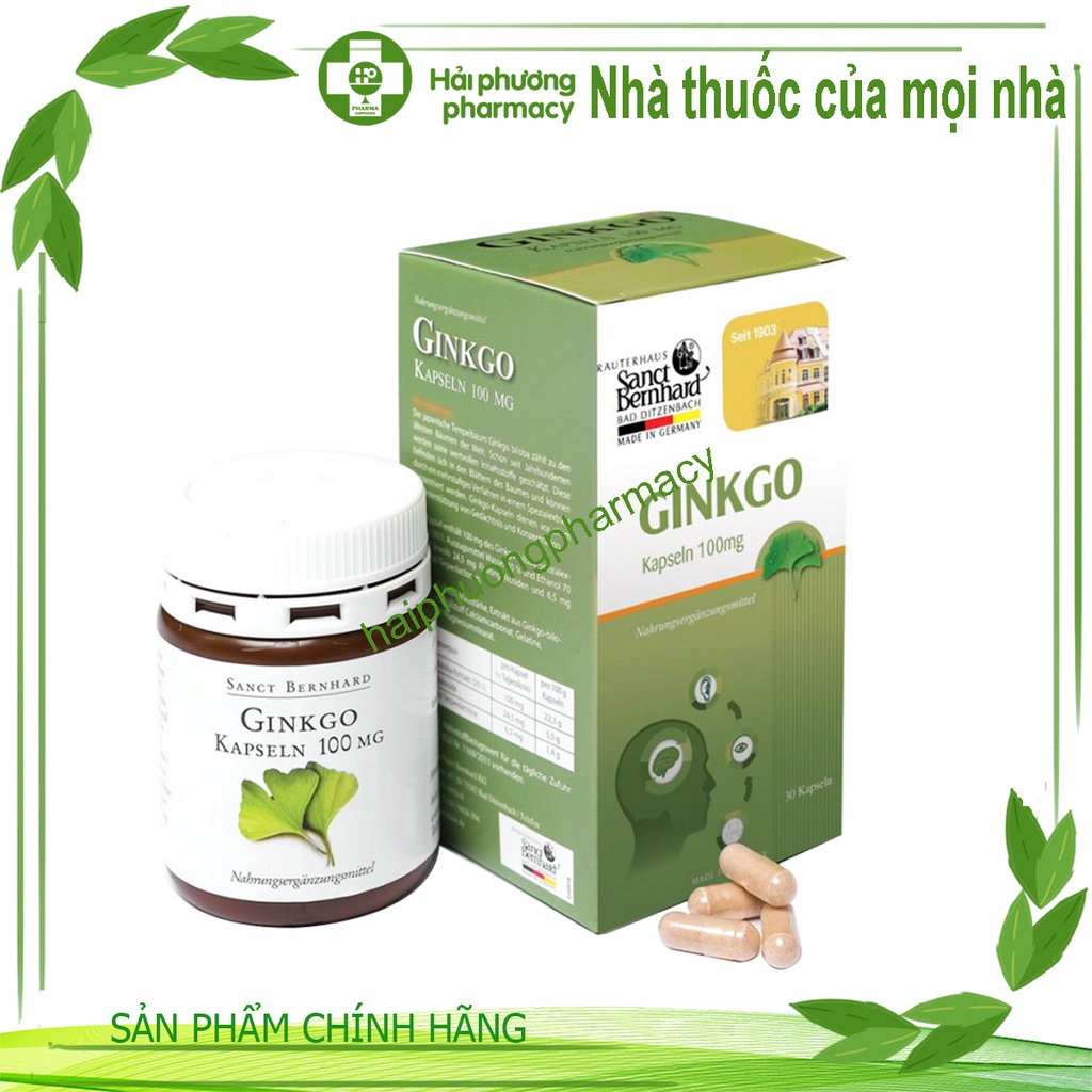 Viên uống Sanct Bernhard Ginkgo Kapseln 2500mg bổ não hỗ trợ cải thiện trí nhớ lọ 60 viên
