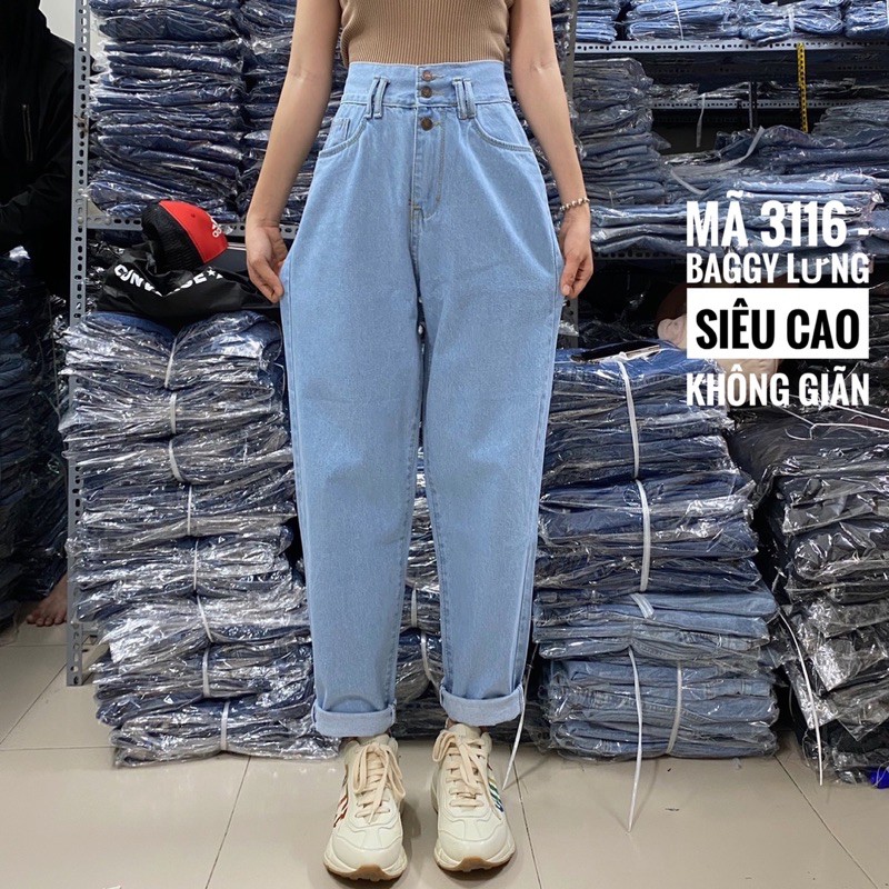 [Size 30-36] Quần Baggy Jeans Boyfriend - Lưng Siêu Cao, Không Giãn, Phối Nút Che Giấu Khuyết Điểm Lộ Dây Kéo