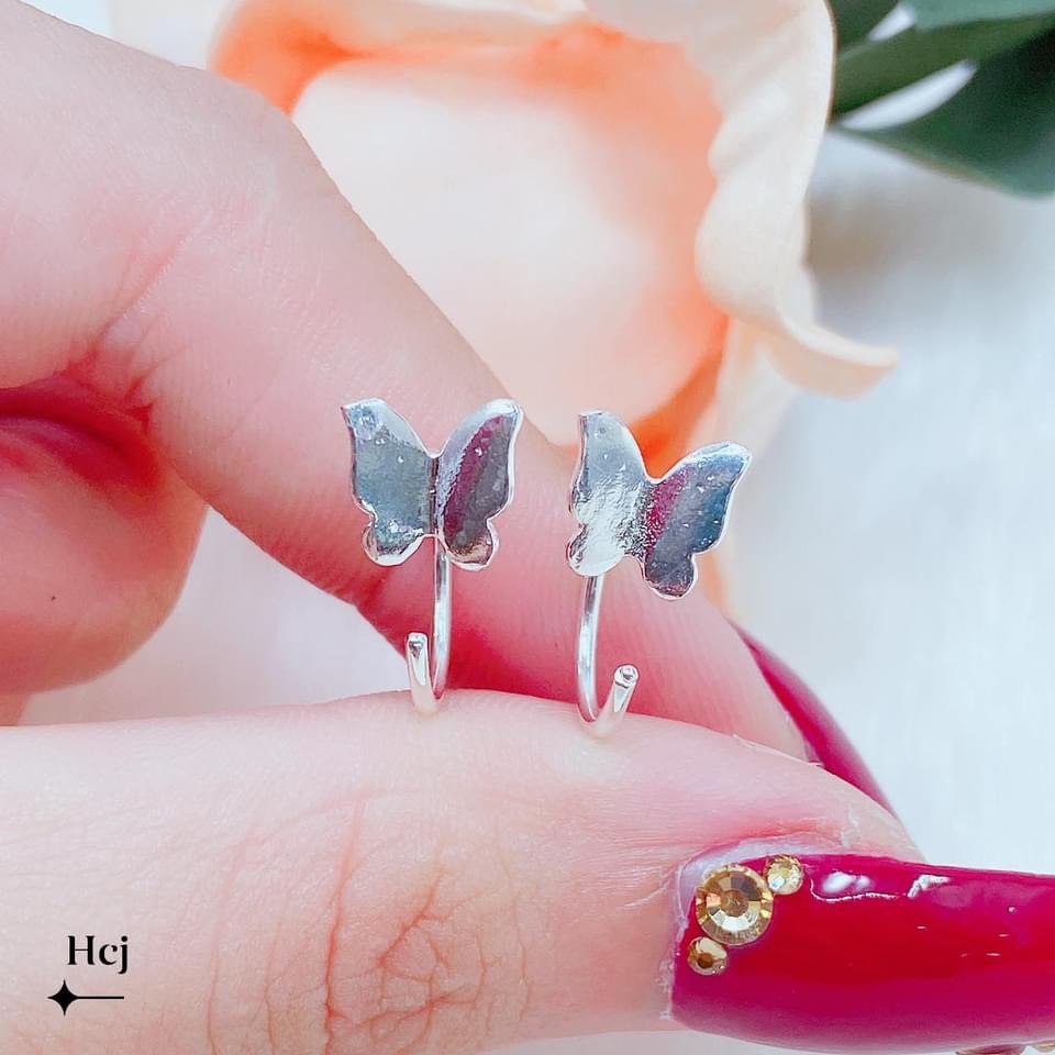 Bông tai nữ bạc ta hình bướm nhỏ cá tính, trẻ trung - Kho sỉ bạc Nhất Linh