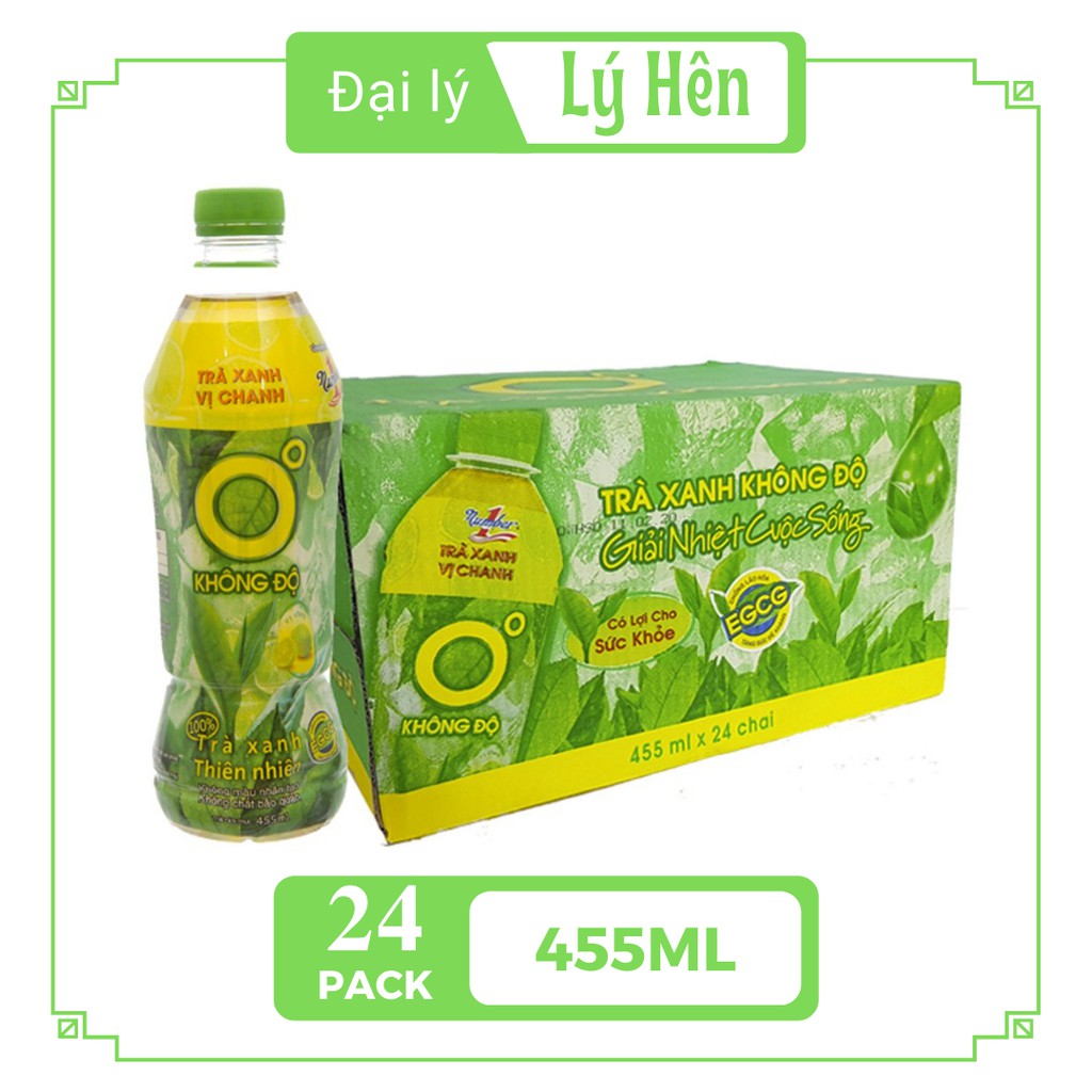 Thùng 24 Chai Trà Xanh Không Độ Vị Chanh Chai Nhựa PEP 455ml Date Luôn Mới