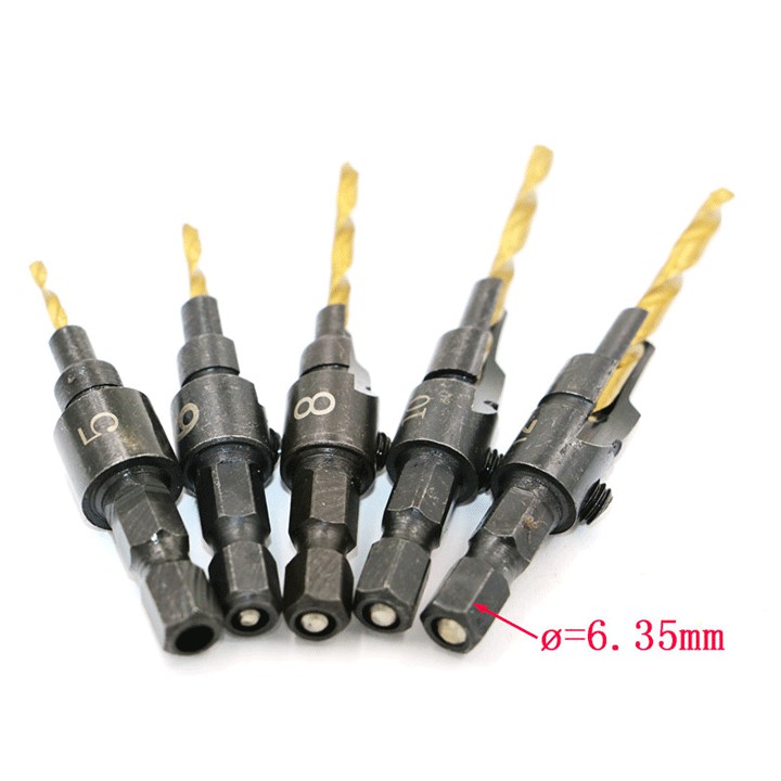 Bộ 5 mũi khoan âm vít gỗ chuôi lục giác 5 đến 12mm