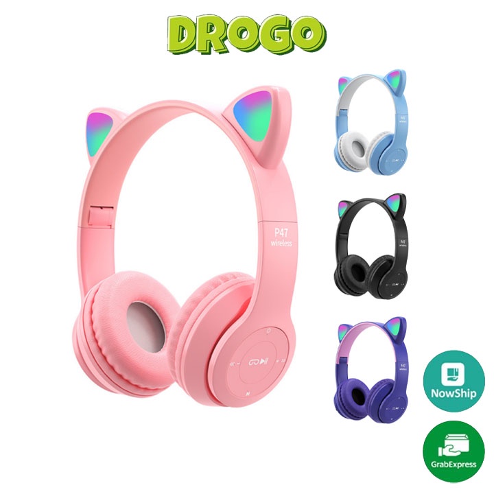 Tai Nghe Mèo Bluetooth, Headphone Tai Mèo Dễ Thương Có Mic,Âm Bass Mạnh Mẽ Và Dung Lượng Pin Khủng 400mAh BH 12 Tháng