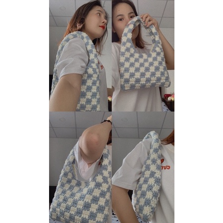 CHECKERED HANDBAG. TÚI LEN CARO SIZE S