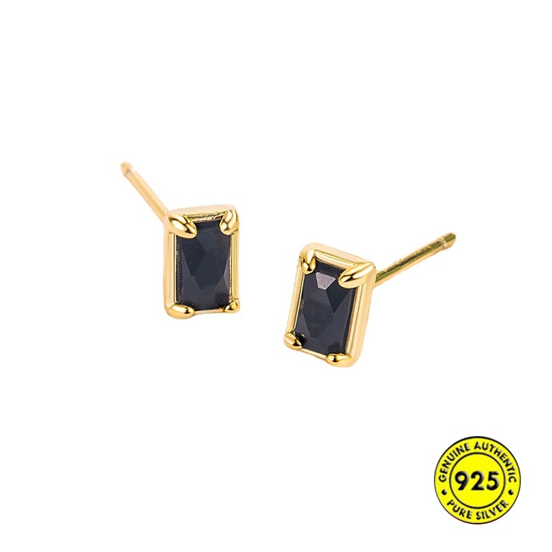 Bông Tai Mạ Vàng 18K Hình Vuông Đính Kim Cương Giả Không Phai Chống Dị Ứng