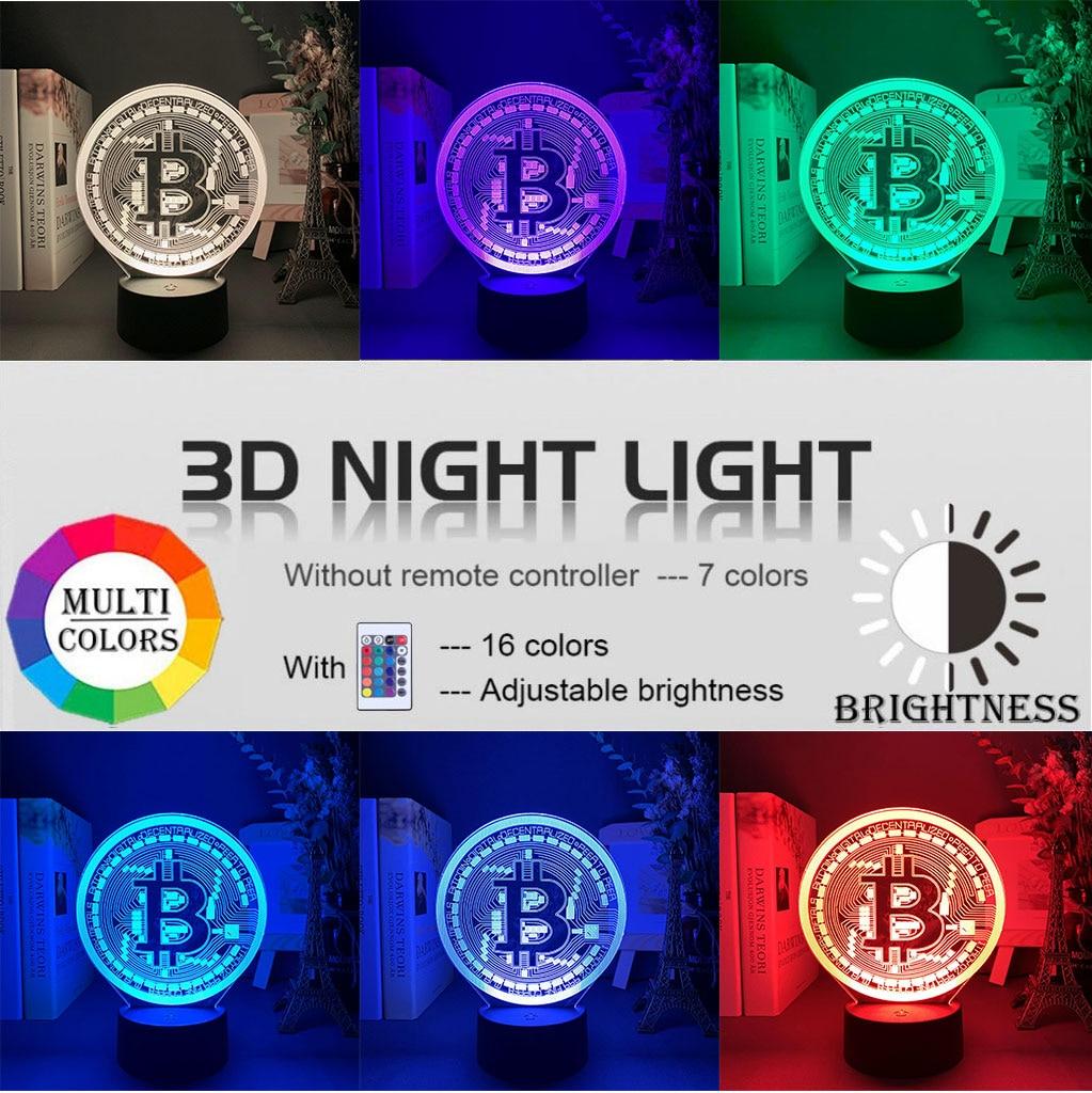 Đèn Led 3d Hình Đồng Tiền Bitcoin Nhiều Màu Sắc