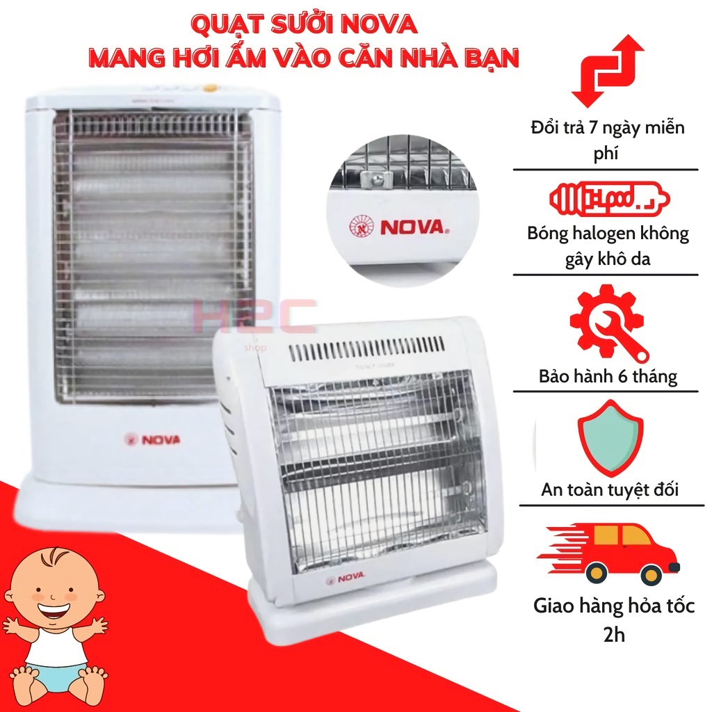 Quạt sưởi NOVA,nóng siêu nhanh, bóng sưởi Halogen không gây khô da, có lưới bảo vệ tuyệt đối an toàn cho trẻ em