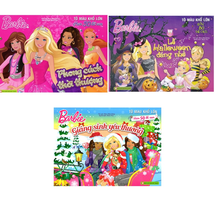 Sách - Bộ Tô Màu Khổ Lớn Berbie - 50 Đề Can Bóc Dán Đề Can (Bộ 3 Cuốn)