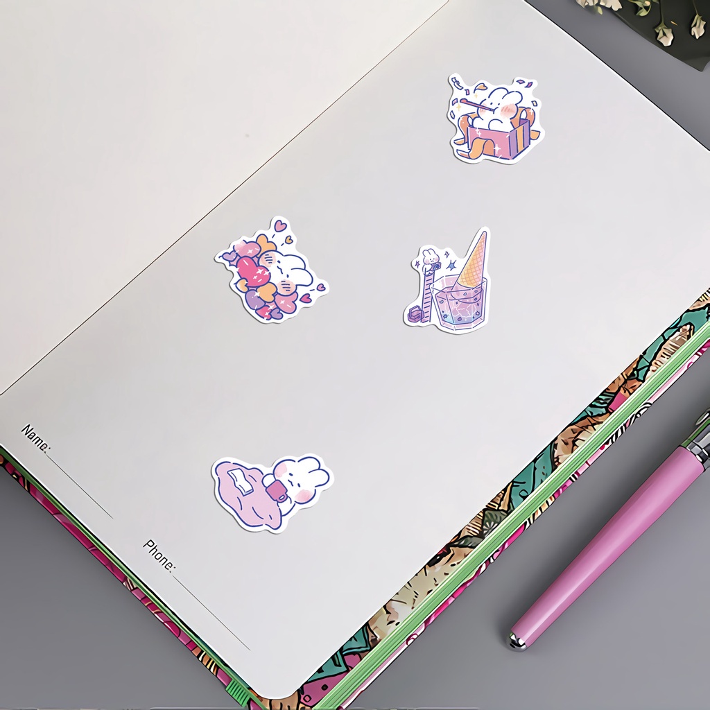 Set 50/ 25/ 10 miếng dán trang trí sổ tay hình thỏ đáng yêu