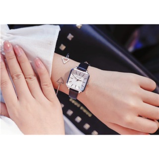 Đồng hồ nữ Ulzzang mặt vuông cá tính - HÀNG CHÍNH HÃNG - dây da mềm ôm tay