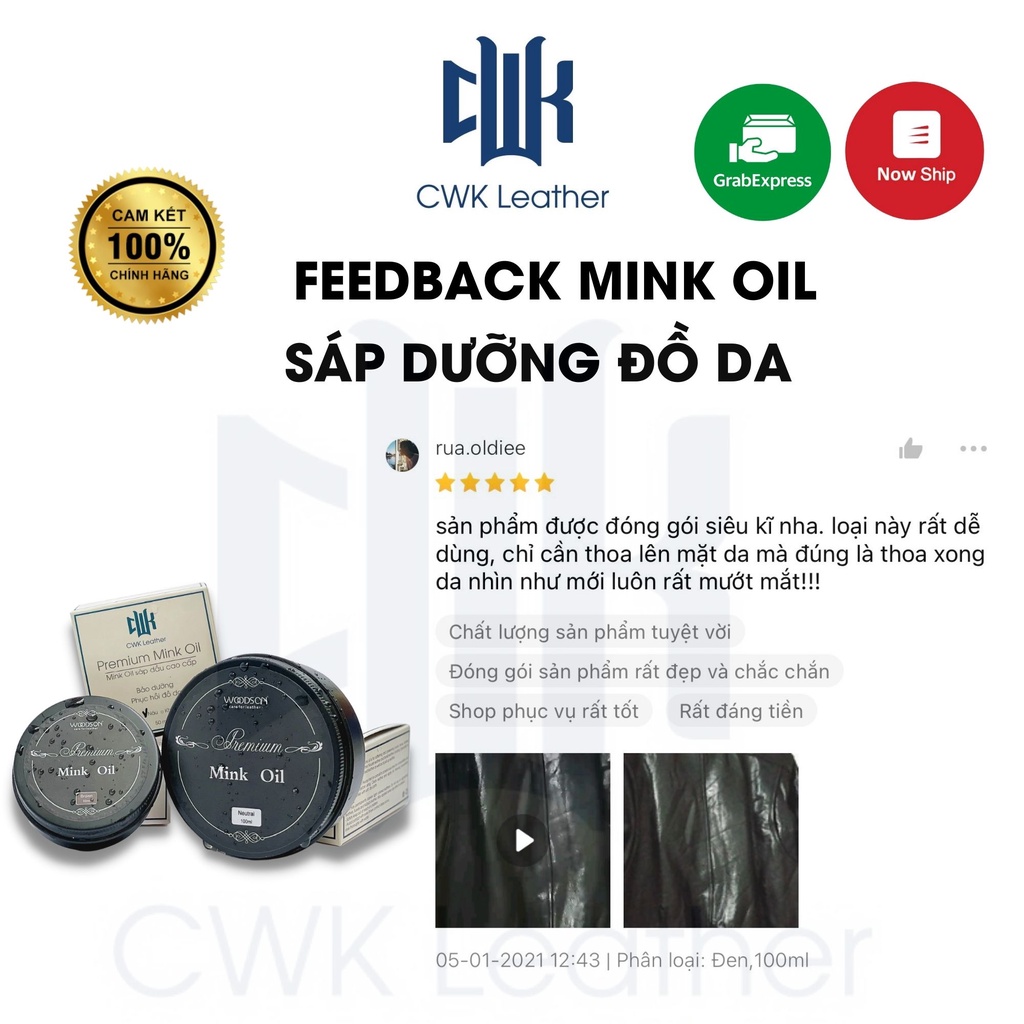 [Chính hãng Woodson] Mink oil mỡ chồn chuyên bảo dưỡng đồ da, làm mới, phục hồi túi xách, áo da ví da ghế sofa  giày da