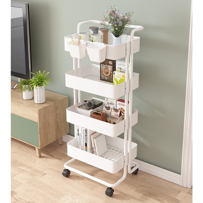 Kệ đa năng 3 tầng vintage có bánh xe di dộng trang trí phòng khách phòng ngủ góc học tập - Daisy.decor