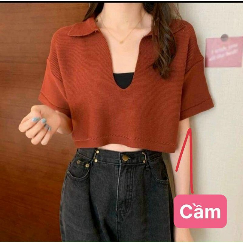 Áo tay ngắn croptop cổ V cực hot (a15