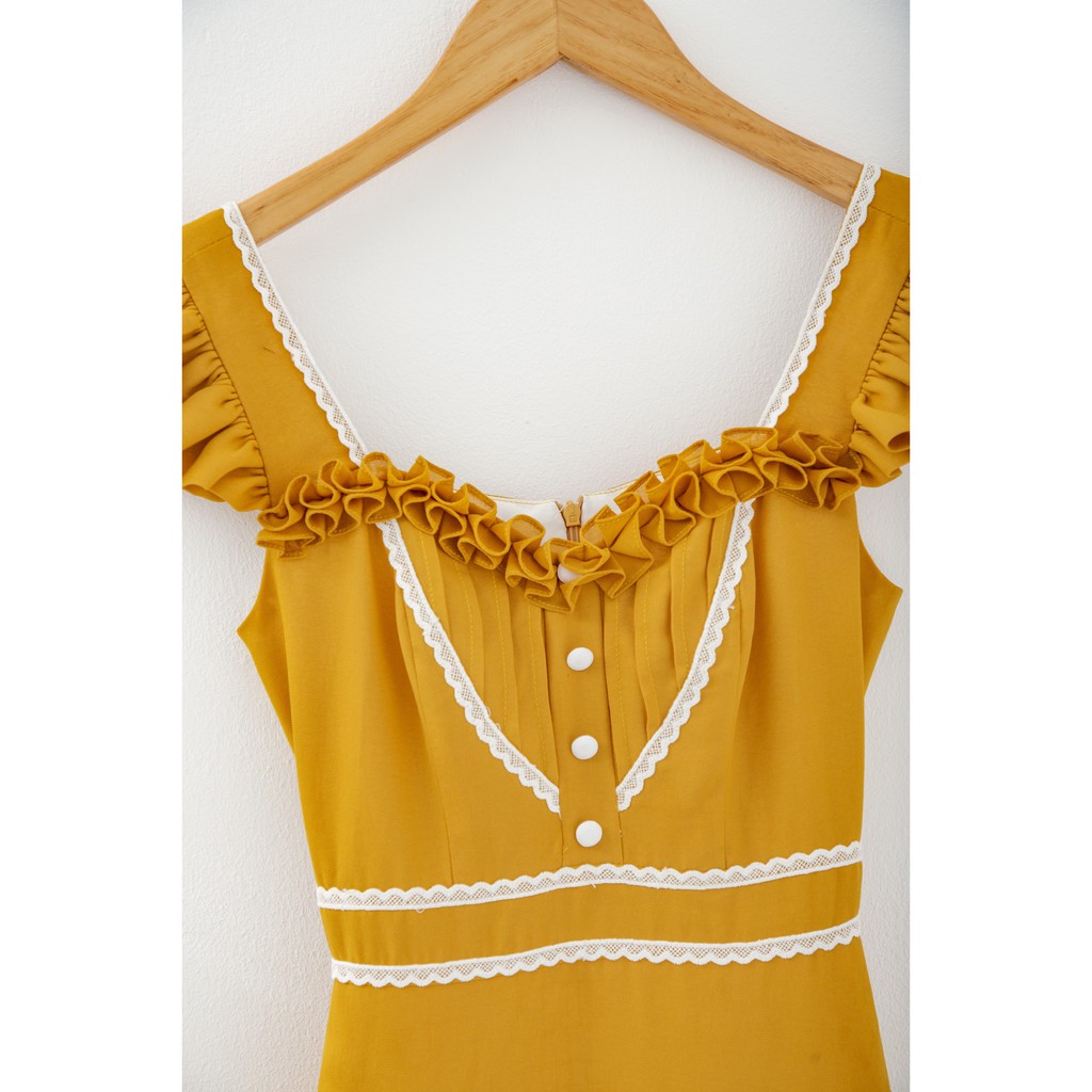 SÒ VINTAGE - JANNI Đầm xòe nhún bèo phối ren | BigBuy360 - bigbuy360.vn