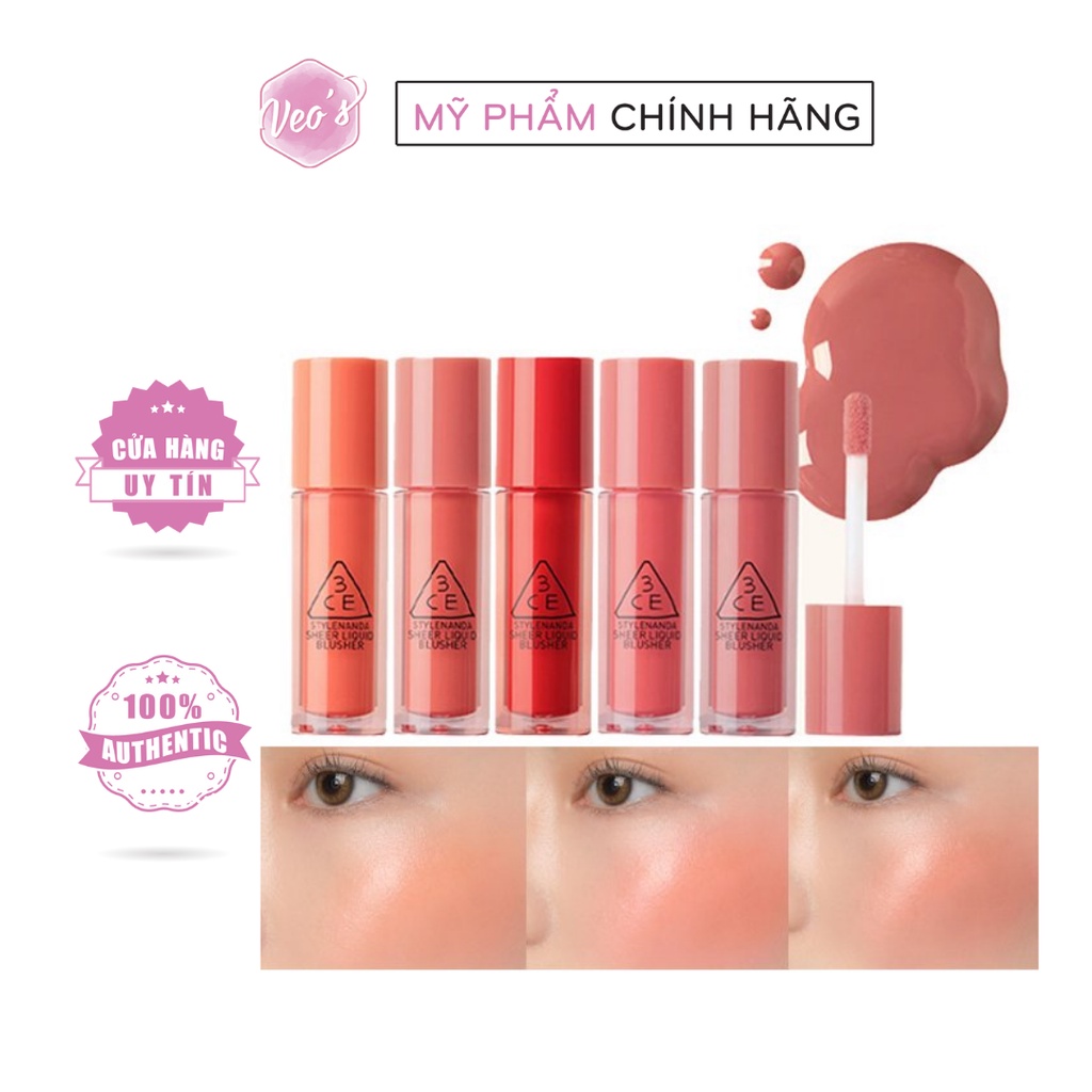 Má Hồng Dạng Kem Bền Màu, Lâu Trôi 3CE Sheer Liquid Blusher 3g