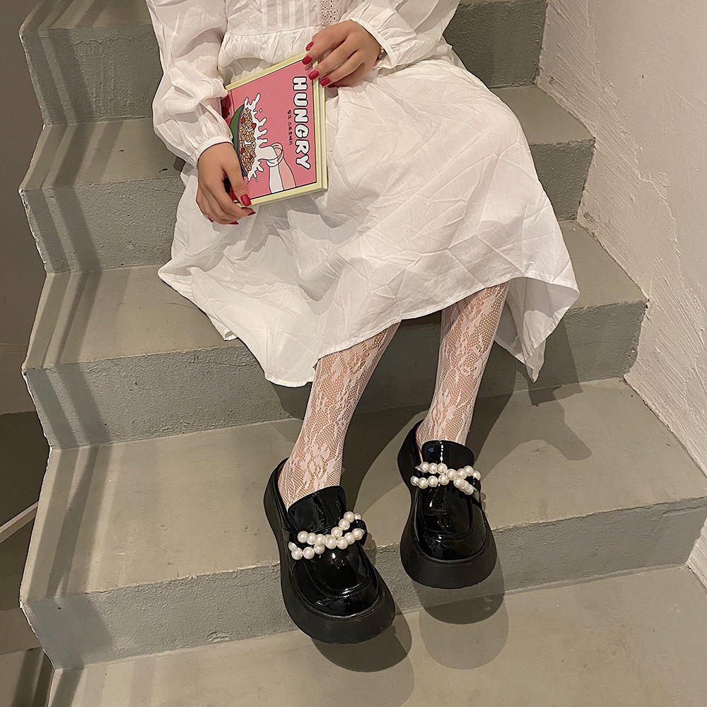 (SẴN BE 37) Giày sục nữ Lolita phong cách Nhật Bản đế bánh mì đính ngọc
