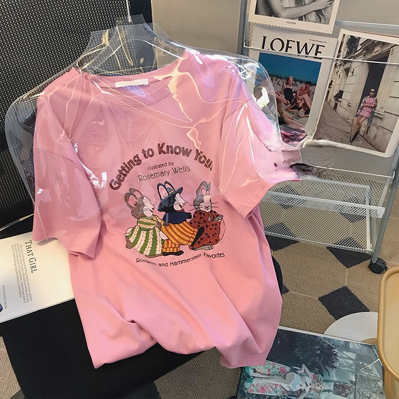 Áo Thun Nữ Ngắn Tay Cổ Tròn In Hình Dễ Thương