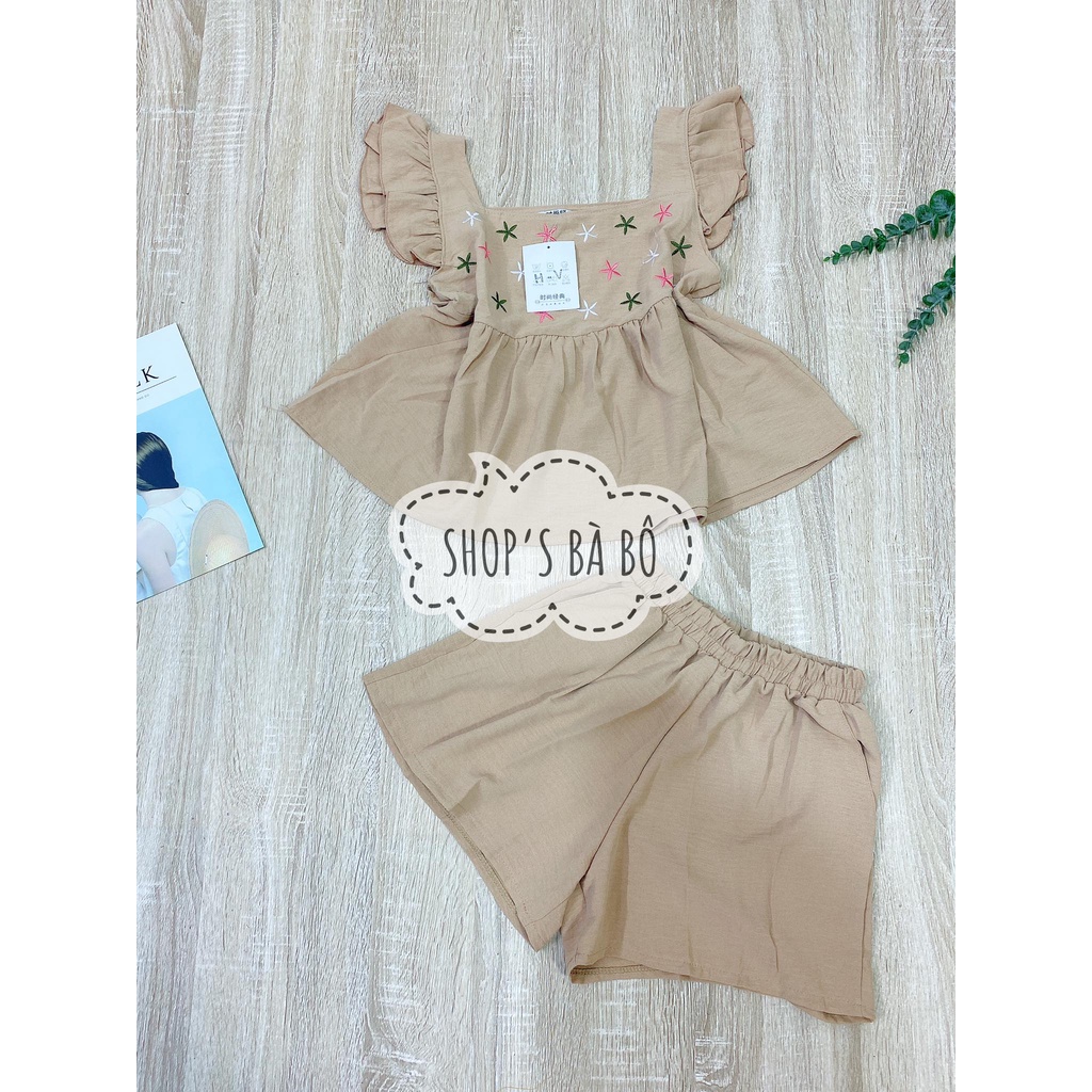 Bộ đùi mặc nhà nữ, áo tay cánh tiên, form babydoll, quần đùi có túi sâu , lưng thun dày dặn, form chuẩn