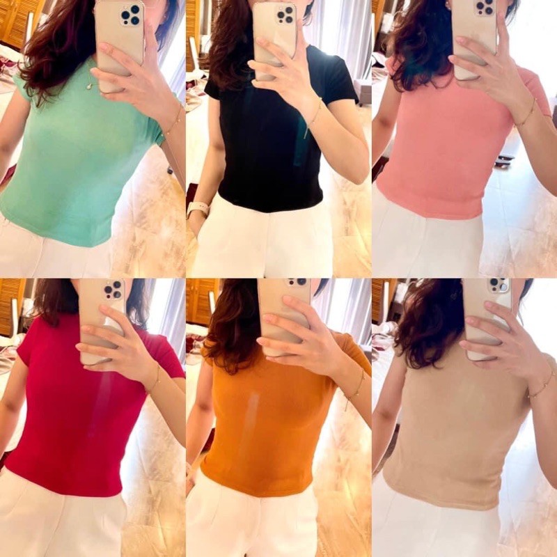 Áo phông ôm cổ tròn dáng ngắn, áo cotton croptop ôm body 6 màu Made in Vietnam