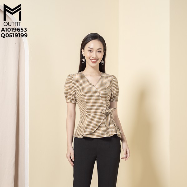 Áo sơ mi nữ cổ tim MMOutfit A1019653