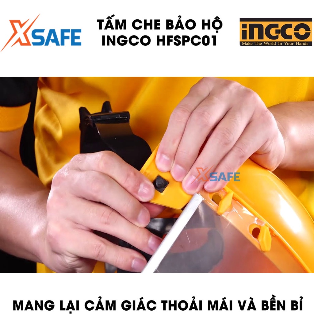 Tấm che bảo hộ INGCO HFSPC01 chống va đập Kính che mặt bảo hộ chống giọt bắn có điều chỉnh độ rộng, băng mồ hôi