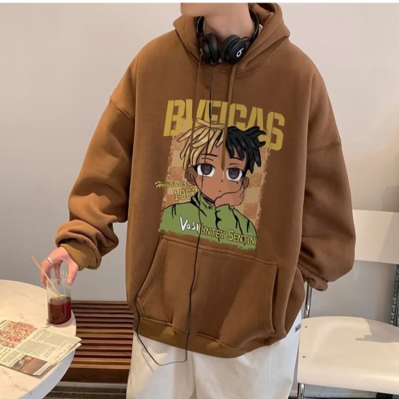 Áo Hoodie Nhung Tay Dài In Hình Phong Cách Hip Hop Thời Trang Mùa Thu Cho Nam