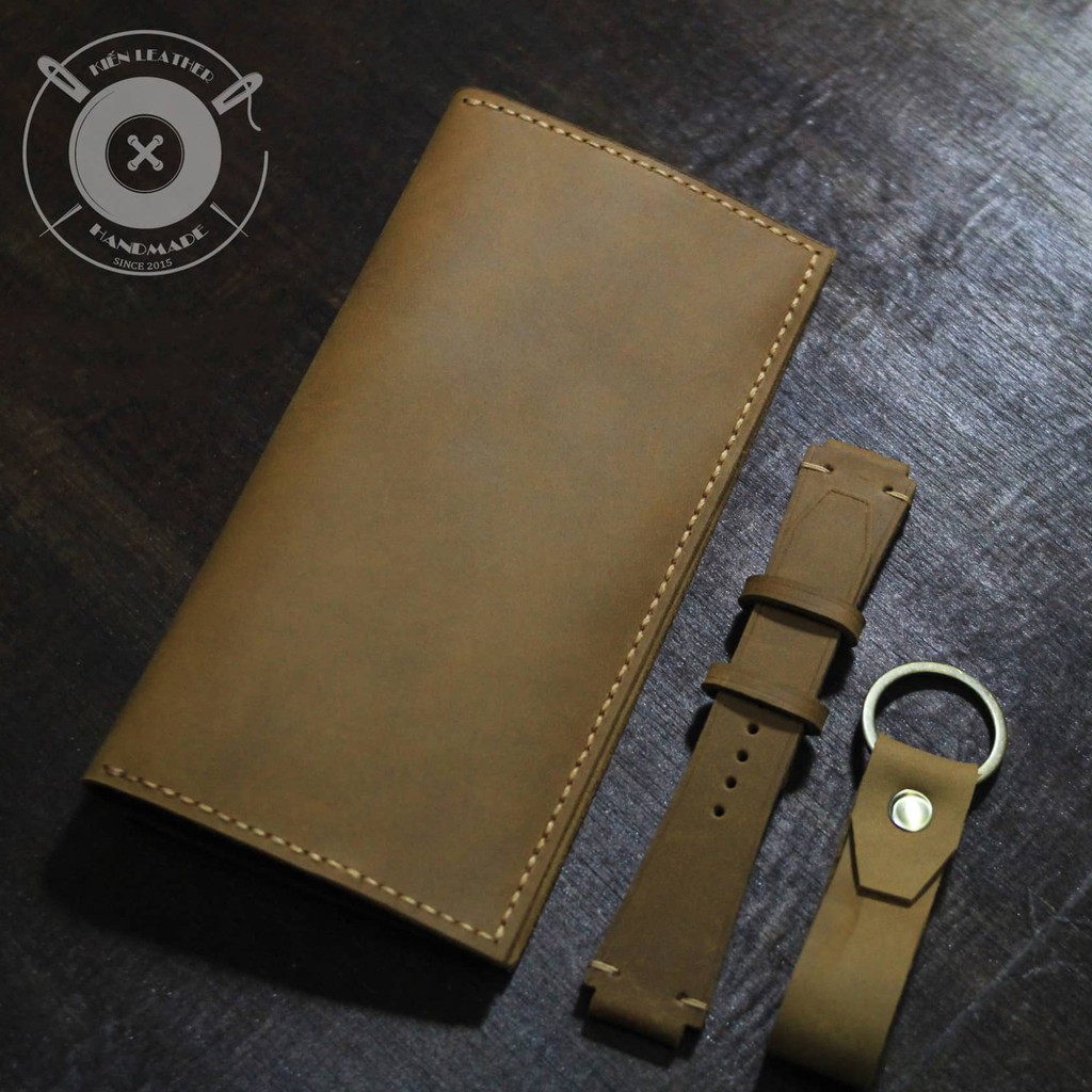 Ví dài nhỏ gọn chất liệu da thật, Ví làm thủ công tỉ mỉ.By Kiến Leather