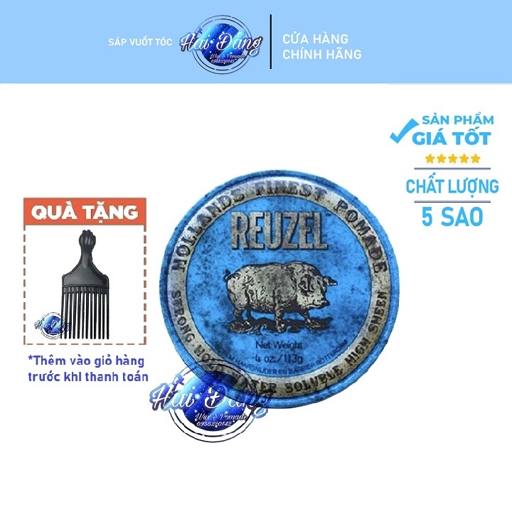 [CHÍNH HÃNG] Pomade vuốt tóc gốc nước Reuzel Pomade Blue - 113g - nhập khẩu Hà Lan