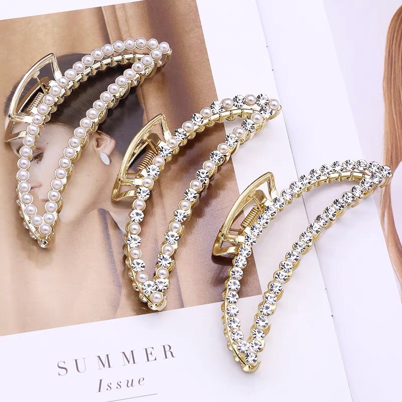 Kẹp tóc Hàn Quốc đính đá Cặp tóc càng cua kim loại thời trang xinh sang chảnh chữ D hottrend Miituu KD7