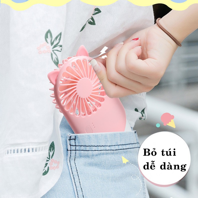 (ĐƯỢC CHỌN MÀU) Quạt Cầm Tay Mini Pocket Fan siêu dễ thương có chân đỡ