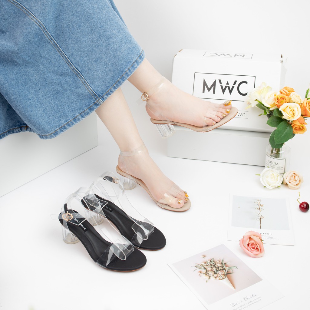 Giày Cao Gót Mũi Tròn MWC Quai Trong Sang Chảnh 2 Màu Đen Trắng NUCG - 3740