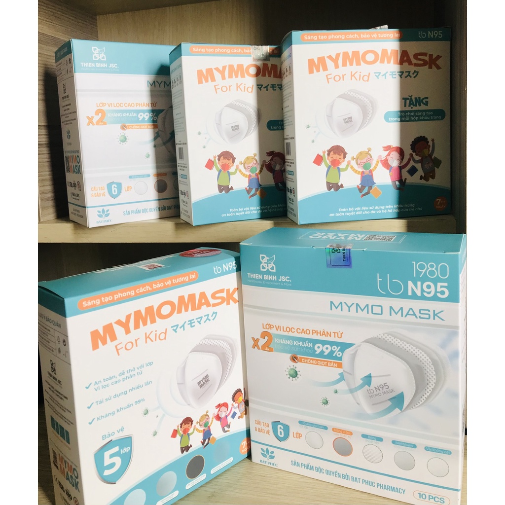 Combo {CẢ NHÀ KHỎE-CẢ NHÀ VUI} 1 Hộp Khẩu Trang MYMO MASK N95 người lớn + 1 hộp  MYMO MASK N95 TRẺ E