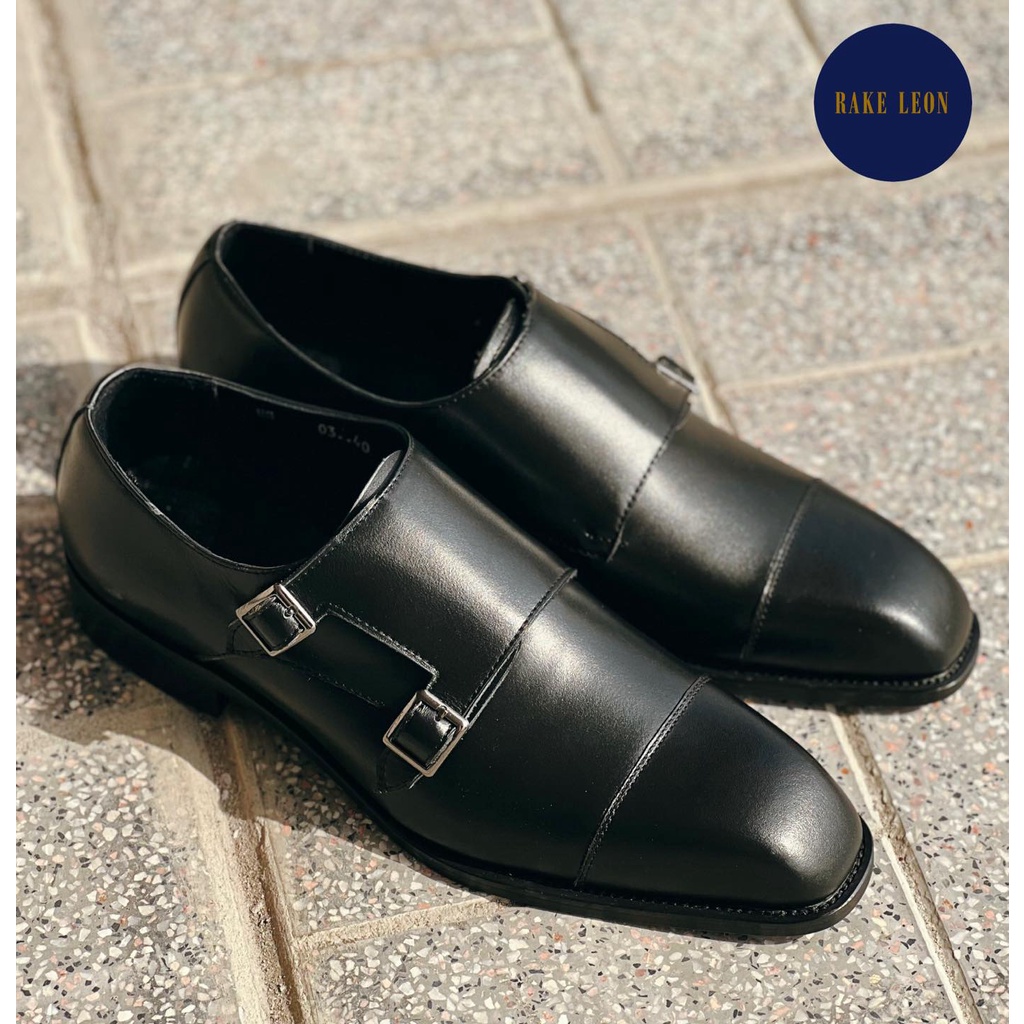 Giầy lười tây nam cao cấp đế gỗ phíp da bò thật bảo hành 1 năm kiểu dáng Double Monkstrap - Mã T160