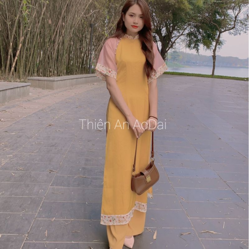 Áo dài đi dạy , áo dài cách tân chất lụa Mỹ mềm bền màu không bai dãn