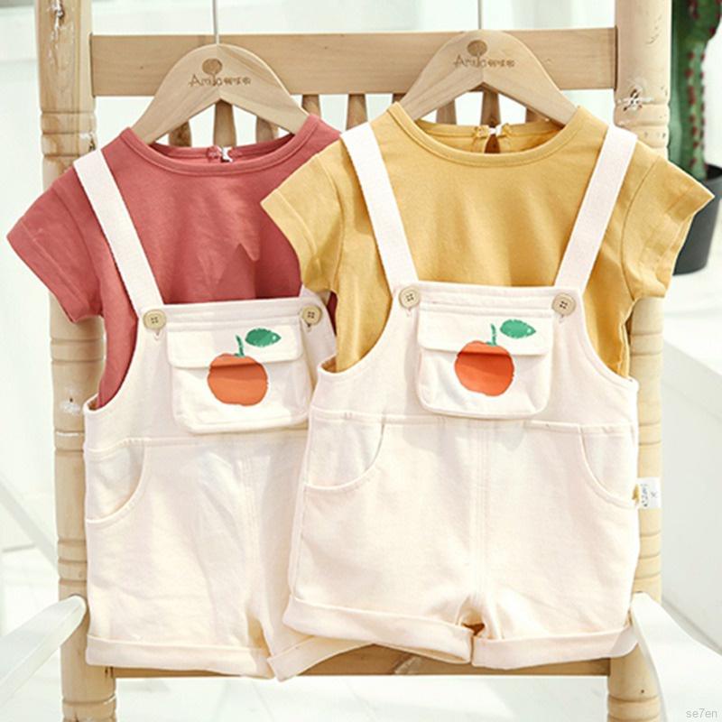 Set áo sơ mi tay ngắn + quần yếm có túi phong cách Hàn Quốc xinh xắn cho bé gái