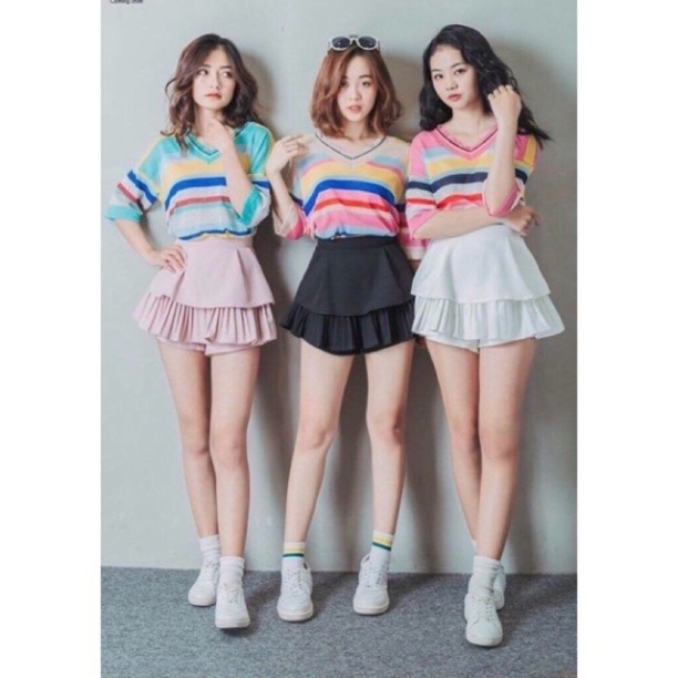 Chân váy dập ly tầng Quảng Châu, chân váy tầng xếp ly ngắn có túi - S0U