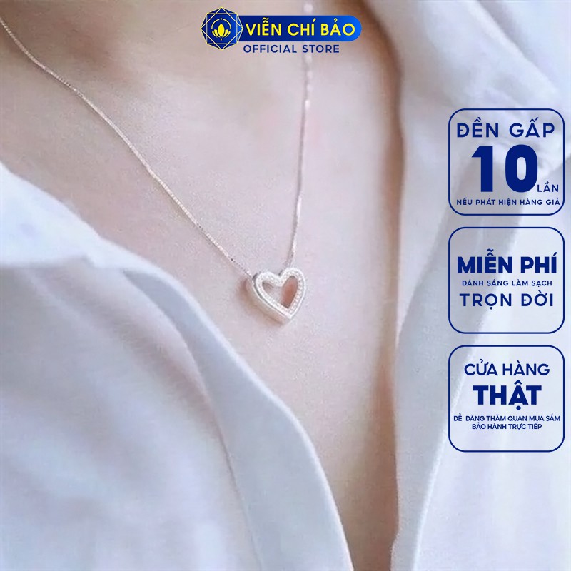 Dây chuyền bạc nữ trái tim viền đá chất liệu bạc 925 thời trang phụ kiện trang sức nữ Viễn Chí Bảo D400382