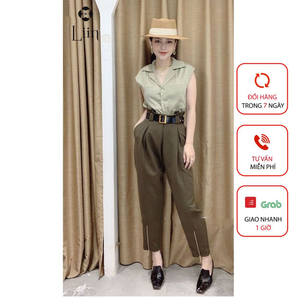 [Freeship đơn từ 0đ] Quần tây nữ LINBI Clothing công sở màu rêu có khoá Q3214