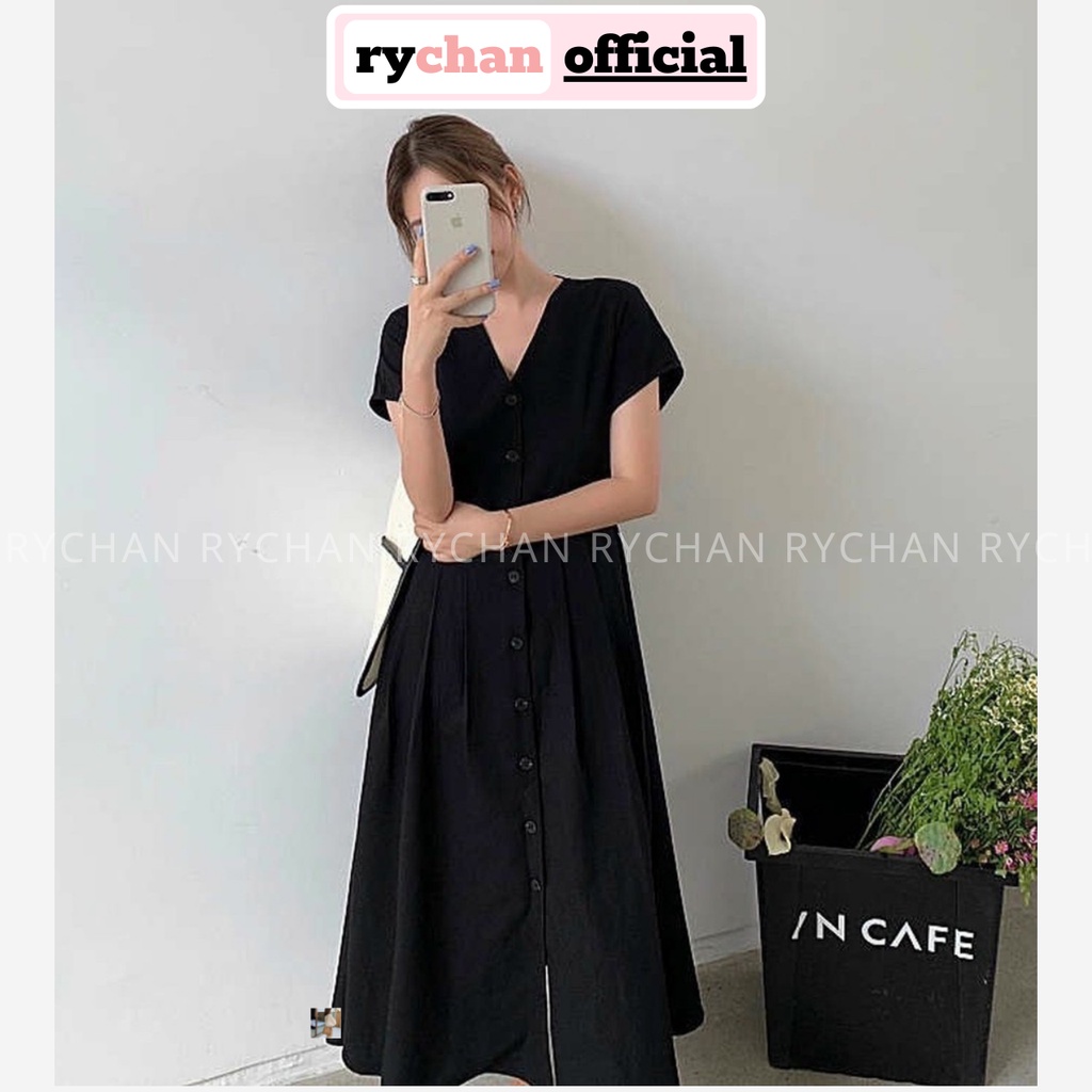Đầm Xòe Midi Đen Cổ V Khoét Lưng Lạ Mắt  - DX0104