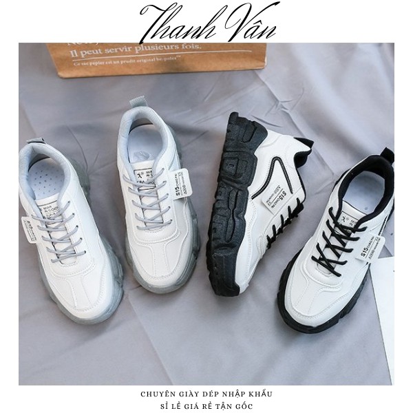 GIÀY THỂ THAO NỮ - GIÀY Sneaker đế độn 5cm Đen Trắng