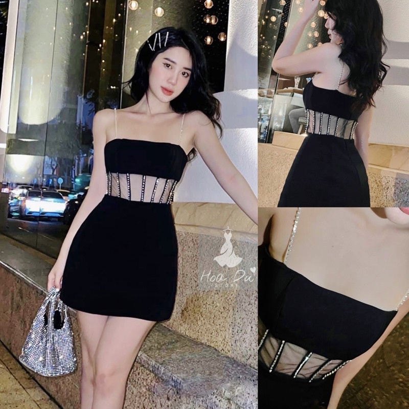 Hàng Cao Cấp_Đầm Body thiết kế, dây kết đá phối lưới eo quyến rũ dạ tiệc sang chảnh