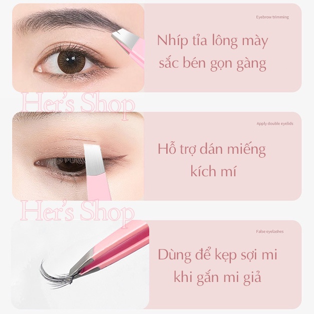 Nhíp Nhổ Lông Mày Cho Bạn Nữ Bằng Thép Không Gỉ Màu Hồng - Nhíp Tỉa Lông Mày Đa Năng
