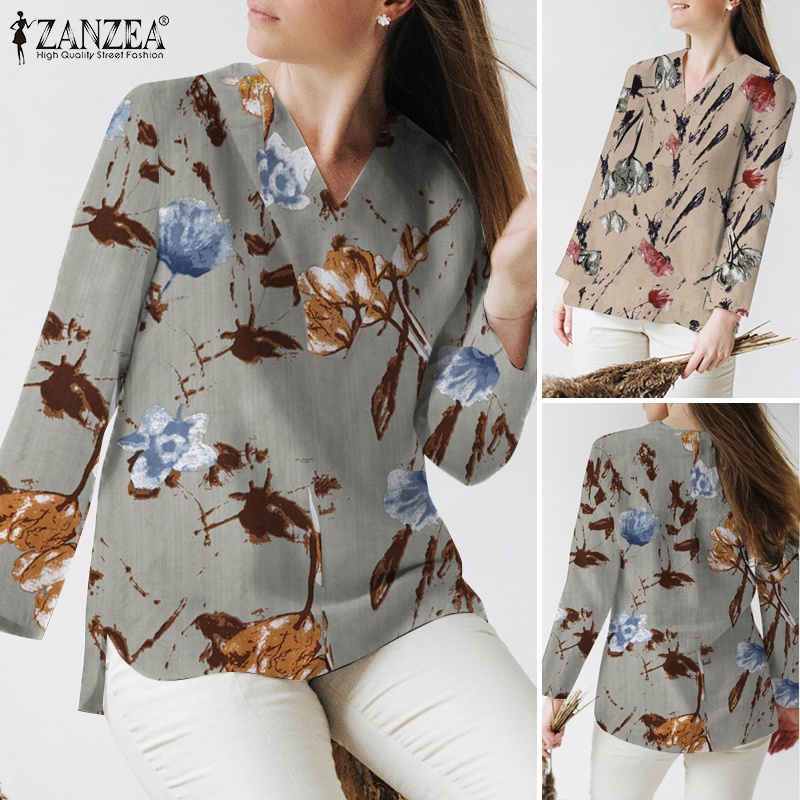 Zanzea Áo Sơ Mi Nữ Tay Dài Cổ Chữ V Họa Tiết Caro Phong Cách Vintage