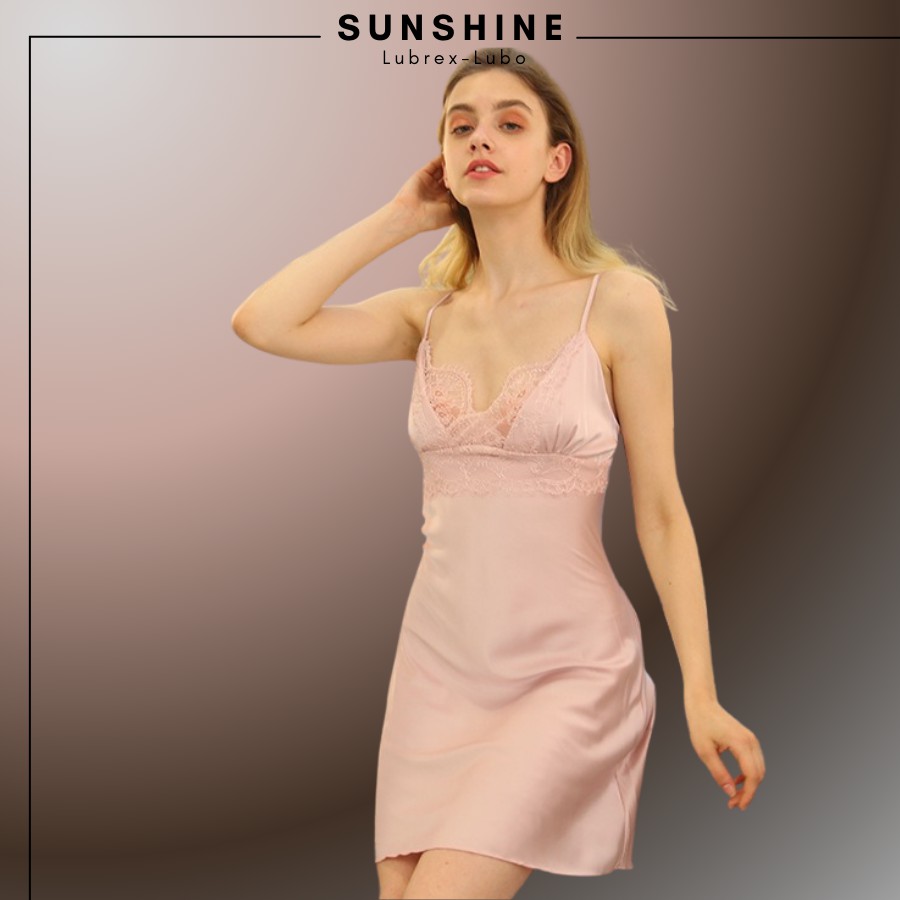 Váy ngủ lụa satin màu ĐEN hai dây cao cấp kèm mút ngực - SUNSHINE-LUBREXLUBO VLMNT130