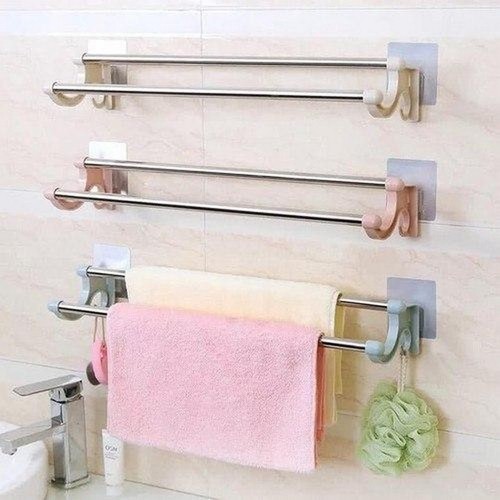 Kệ vắt khăn 2 thanh inox Dính tường siêu chắc-kệ treo khăn 2 tầng tiện lợi hút chân không