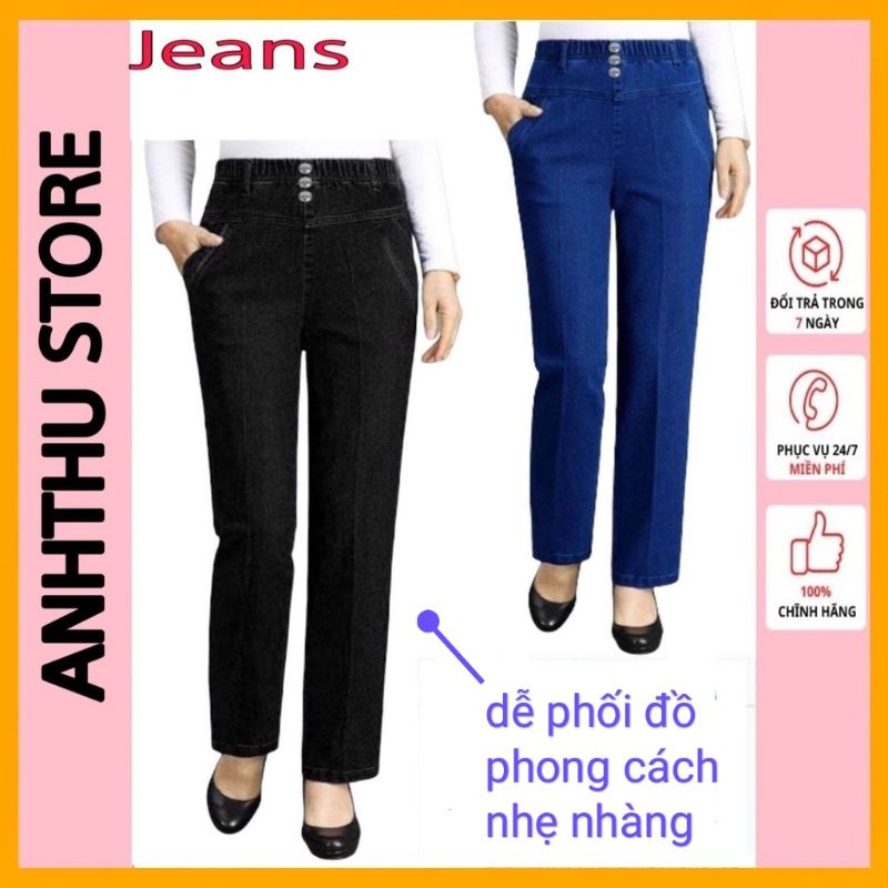 Quần Bò Nữ Baggy Cạp Chun MiQu Cao Cấp Mềm Mịn khắc phục eo bụng, CHẤT VẢI co giãn 4chiều.
