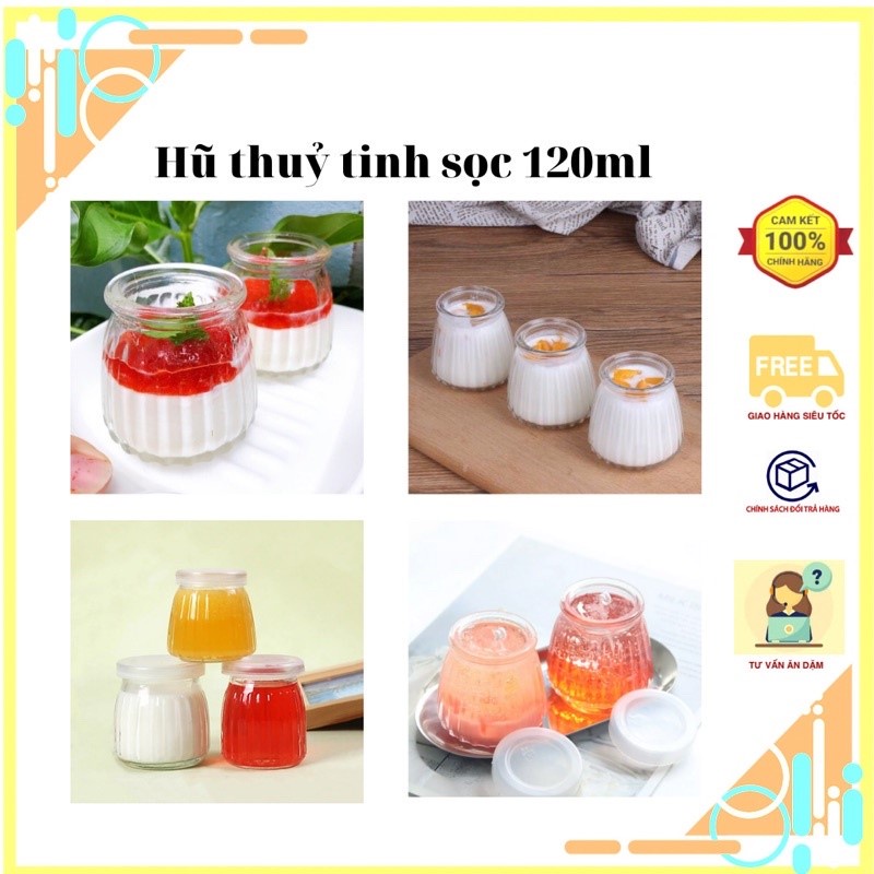 Hũ Thuỷ Tinh Làm Sữa Chua, Yaourt Dễ Thương Vân Sọc Có Nắp Đậy Dung Tích 130ml